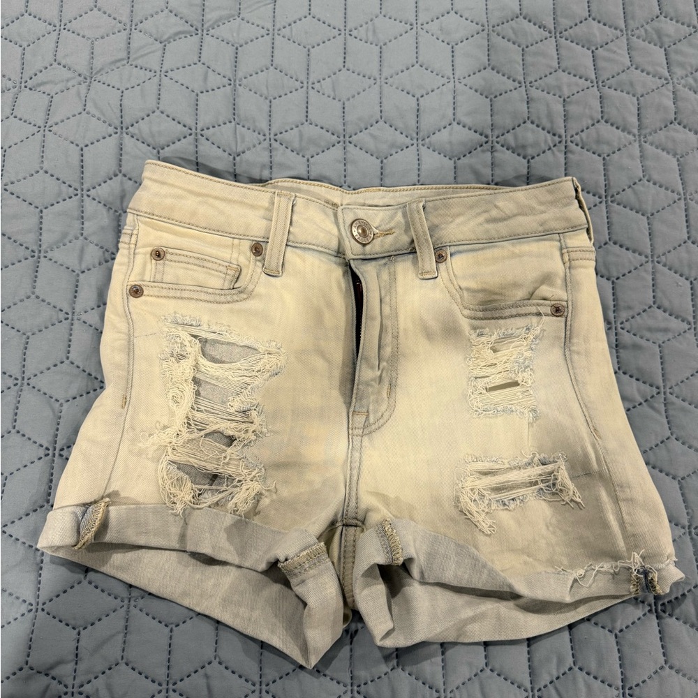 American Eagle Outfitters Beige Distressed Jean Shorts
